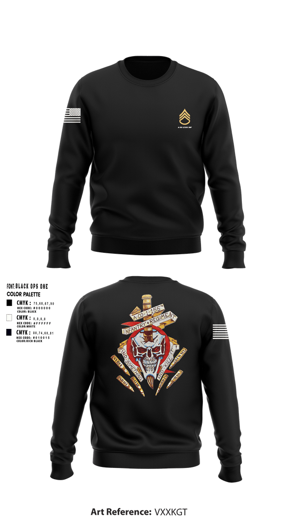 Crew Neck Sweatshirt, A Co 1/155 INF, Army, Teamtime, Team time, sublimation, custom sports apparel, team uniforms, spirit wear, spiritwear, sports uniforms, custom shirts, team store, custom team store, fundraiser sports, apparel fundraiser