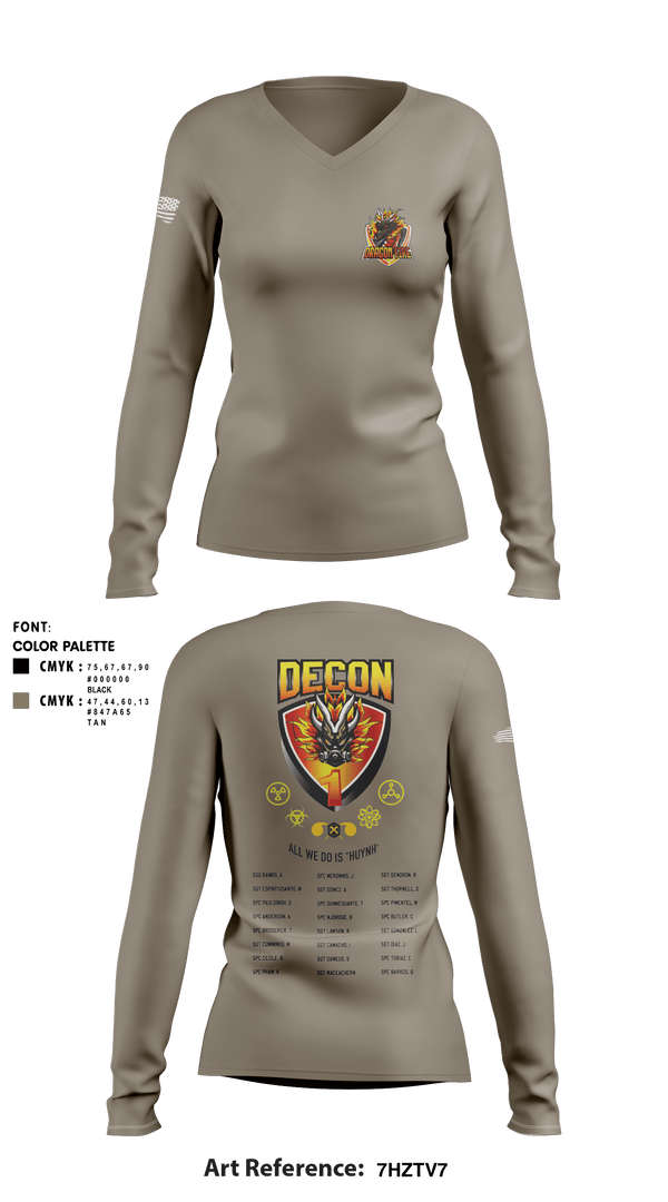 Women's Long Sleeve Vneck Shirt, 272 Chemical Company Decon 1, National Guard, Teamtime, Team time, sublimation, custom sports apparel, team uniforms, spirit wear, spiritwear, sports uniforms, custom shirts, team store, custom team store, fundraiser sports, apparel fundraiser