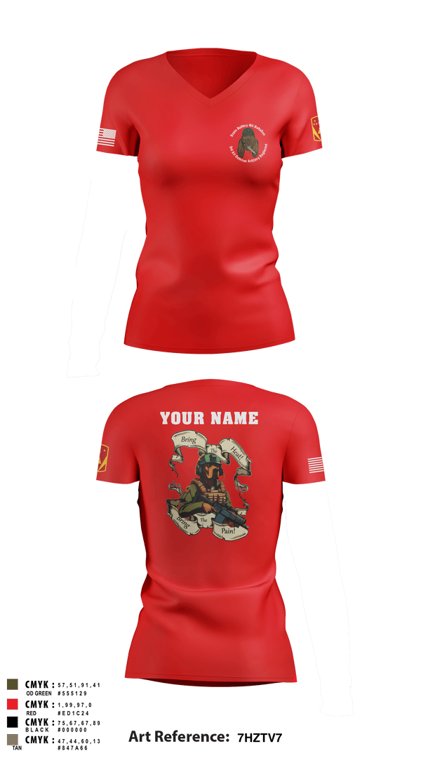 Women's Short Sleeve Vneck Shirt, Bravo Battery, 4th Battalion, 3rd Air Defense Artillery Regiment, Army, Teamtime, Team time, sublimation, custom sports apparel, team uniforms, spirit wear, spiritwear, sports uniforms, custom shirts, team store, custom team store, fundraiser sports, apparel fundraiser