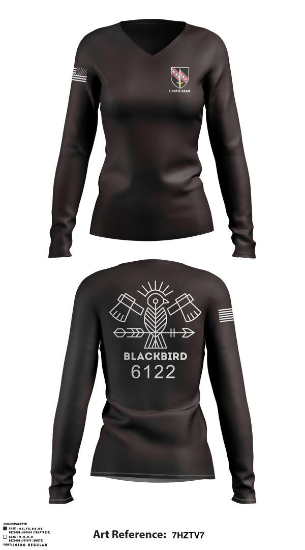 Women's Long Sleeve Vneck Shirt, 1-54th SFABBco 1/54th SFAB, Army, Teamtime, Team time, sublimation, custom sports apparel, team uniforms, spirit wear, spiritwear, sports uniforms, custom shirts, team store, custom team store, fundraiser sports, apparel fundraiser