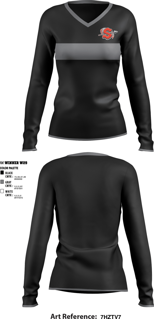 Women's Long Sleeve Vneck Shirt, Sandwich High School, Spirit Store, Teamtime, Team time, sublimation, custom sports apparel, team uniforms, spirit wear, spiritwear, sports uniforms, custom shirts, team store, custom team store, fundraiser sports, apparel fundraiser