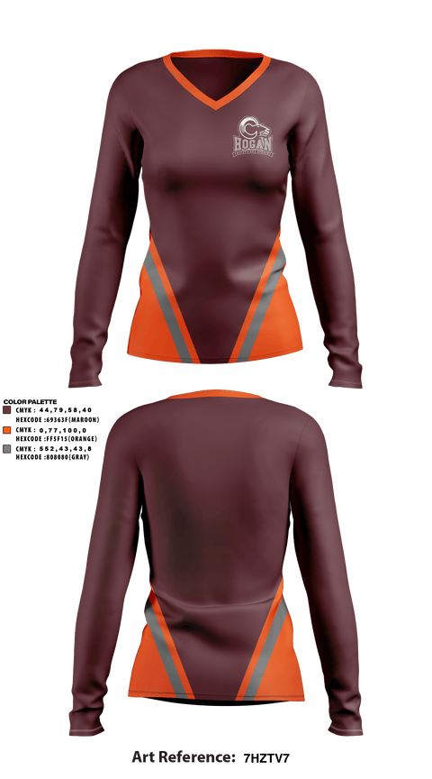 Women's Long Sleeve Vneck Shirt, Hogan Prep Academy, Spirit Store, Teamtime, Team time, sublimation, custom sports apparel, team uniforms, spirit wear, spiritwear, sports uniforms, custom shirts, team store, custom team store, fundraiser sports, apparel fundraiser