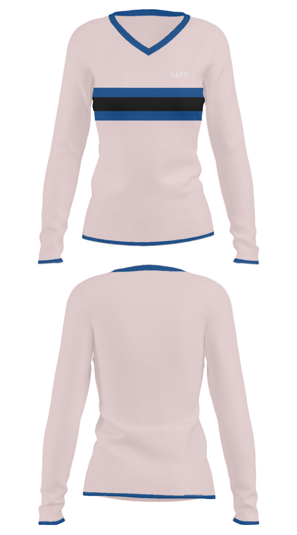 Women's Long Sleeve Vneck Shirt, S.A.P.S., , Teamtime, Team time, sublimation, custom sports apparel, team uniforms, spirit wear, spiritwear, sports uniforms, custom shirts, team store, custom team store, fundraiser sports, apparel fundraiser
