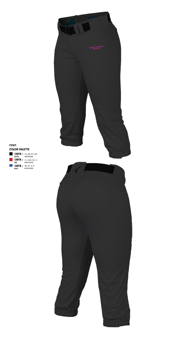 Softball Pants, West County Softball Association, Softball, Teamtime, Team time, sublimation, custom sports apparel, team uniforms, spirit wear, spiritwear, sports uniforms, custom shirts, team store, custom team store, fundraiser sports, apparel fundraiser