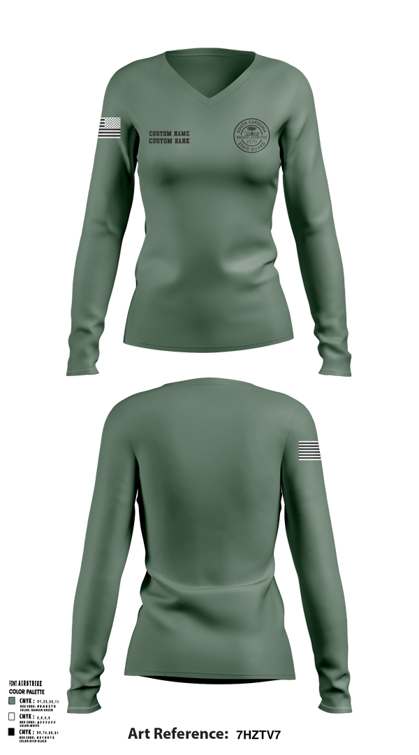 Women's Long Sleeve Vneck Shirt, South Carolina State Guard, , Teamtime, Team time, sublimation, custom sports apparel, team uniforms, spirit wear, spiritwear, sports uniforms, custom shirts, team store, custom team store, fundraiser sports, apparel fundraiser