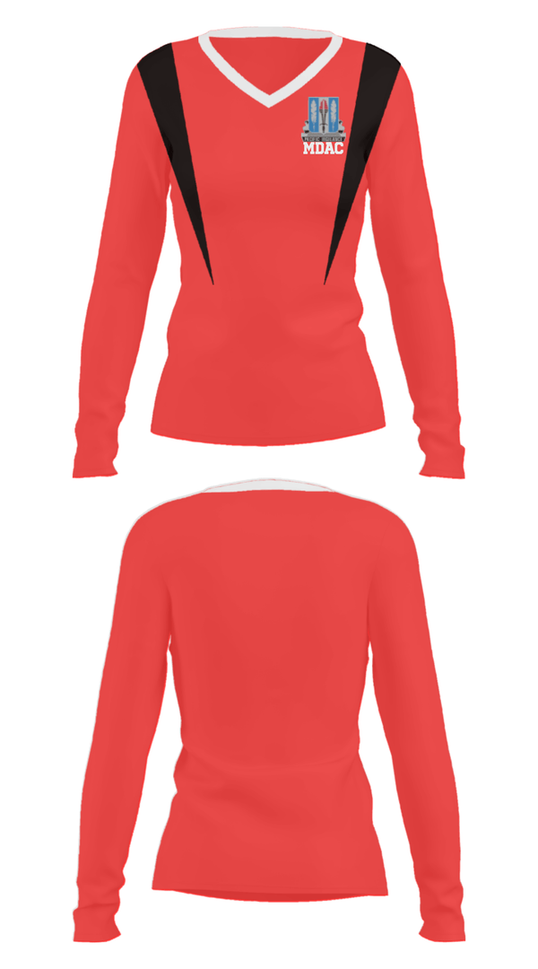 Women's Long Sleeve Vneck Shirt, MDAC, Men's Soccer, Teamtime, Team time, sublimation, custom sports apparel, team uniforms, spirit wear, spiritwear, sports uniforms, custom shirts, team store, custom team store, fundraiser sports, apparel fundraiser