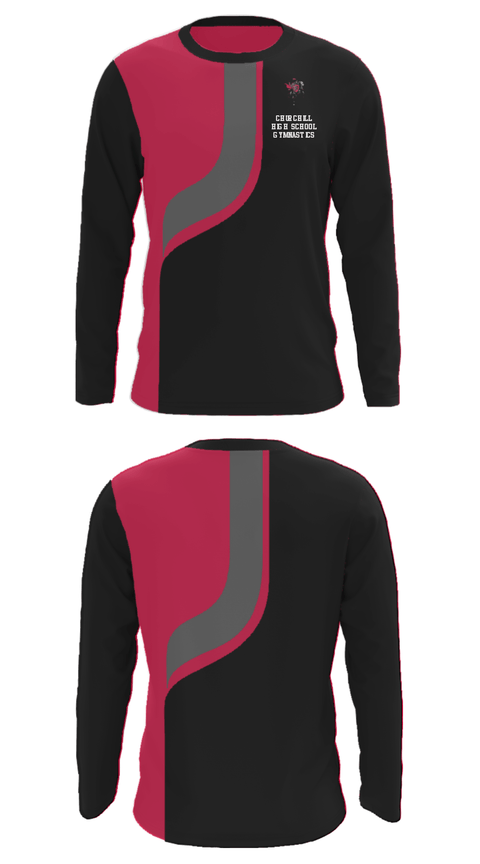Long Sleeve Performance Shirt, Churchill High School Gymnastics, Cheer, Teamtime, Team time, sublimation, custom sports apparel, team uniforms, spirit wear, spiritwear, sports uniforms, custom shirts, team store, custom team store, fundraiser sports, apparel fundraiser