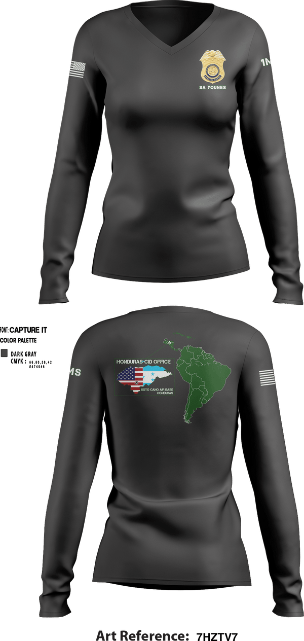Women's Long Sleeve Vneck Shirt, Honduras CID Office, Army, Teamtime, Team time, sublimation, custom sports apparel, team uniforms, spirit wear, spiritwear, sports uniforms, custom shirts, team store, custom team store, fundraiser sports, apparel fundraiser