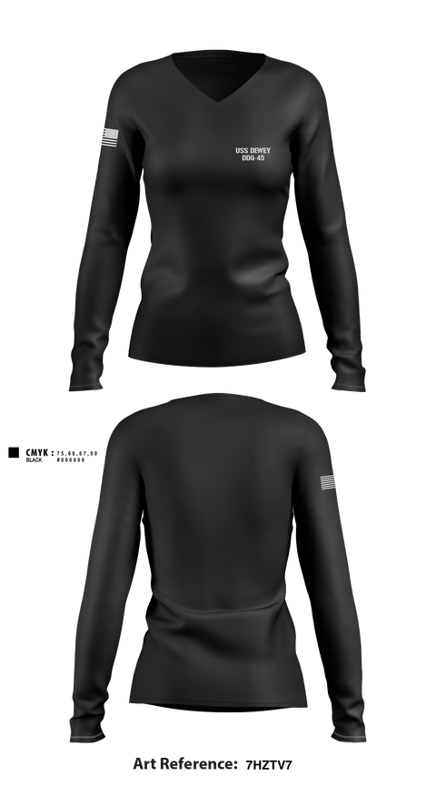 Women's Long Sleeve Vneck Shirt, USS DEWEY DDG-45, , Teamtime, Team time, sublimation, custom sports apparel, team uniforms, spirit wear, spiritwear, sports uniforms, custom shirts, team store, custom team store, fundraiser sports, apparel fundraiser