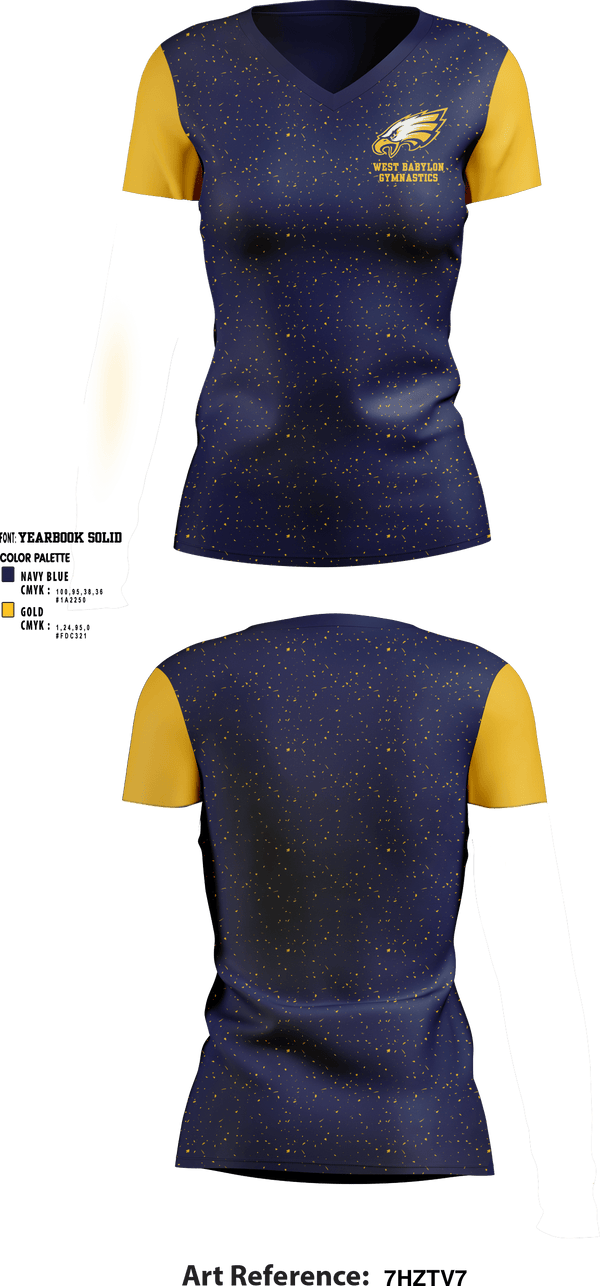 Women's Short Sleeve Vneck Shirt, West Babylon High School Gymnastics, Spirit Store, Teamtime, Team time, sublimation, custom sports apparel, team uniforms, spirit wear, spiritwear, sports uniforms, custom shirts, team store, custom team store, fundraiser sports, apparel fundraiser