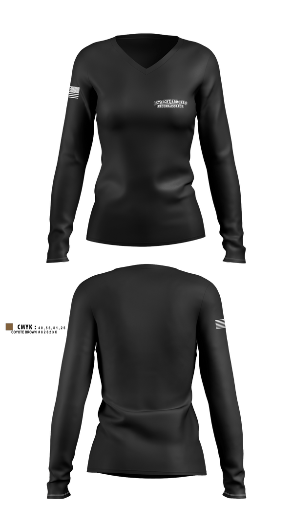 Women's Long Sleeve Vneck Shirt, 1st Light Armored Reconnaissance, Marines, Teamtime, Team time, sublimation, custom sports apparel, team uniforms, spirit wear, spiritwear, sports uniforms, custom shirts, team store, custom team store, fundraiser sports, apparel fundraiser