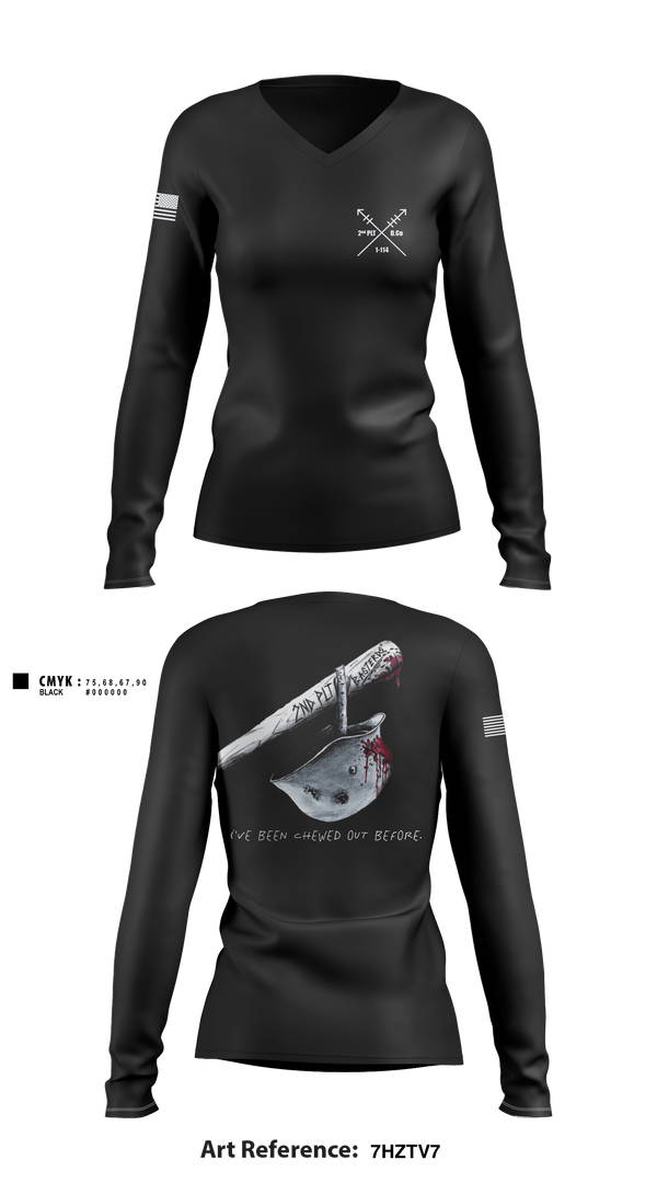 Women's Long Sleeve Vneck Shirt, 2nd PLT Baseterds, National Guard, Teamtime, Team time, sublimation, custom sports apparel, team uniforms, spirit wear, spiritwear, sports uniforms, custom shirts, team store, custom team store, fundraiser sports, apparel fundraiser