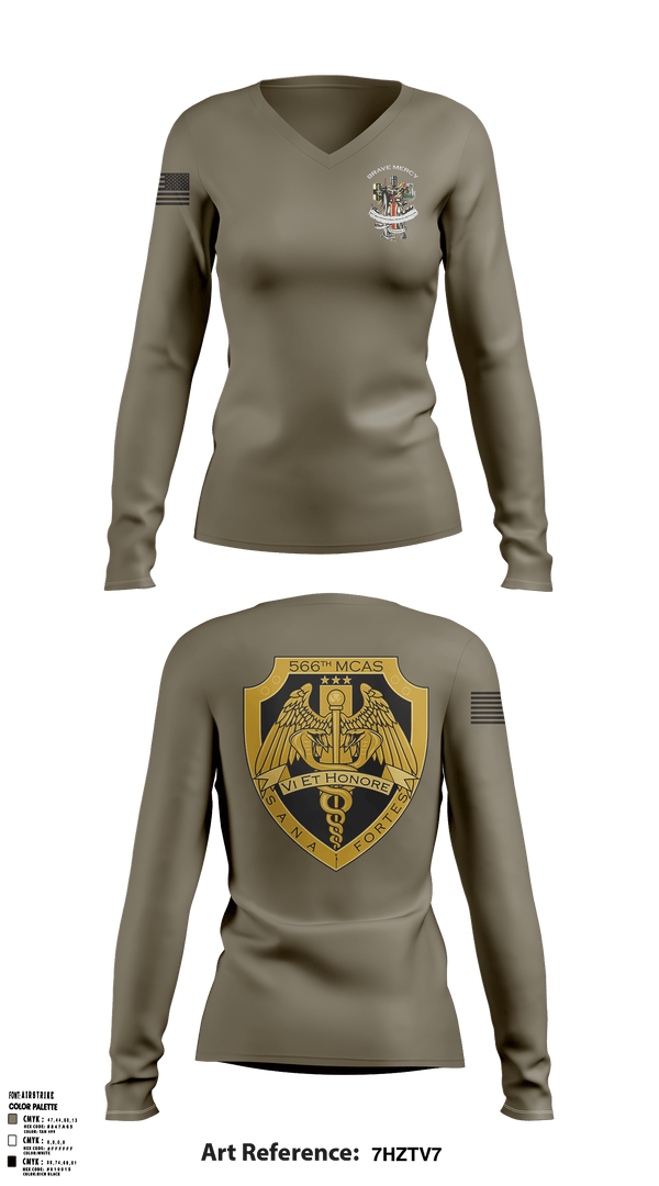 Women's Long Sleeve Vneck Shirt, 566 MCAS, Army, Teamtime, Team time, sublimation, custom sports apparel, team uniforms, spirit wear, spiritwear, sports uniforms, custom shirts, team store, custom team store, fundraiser sports, apparel fundraiser