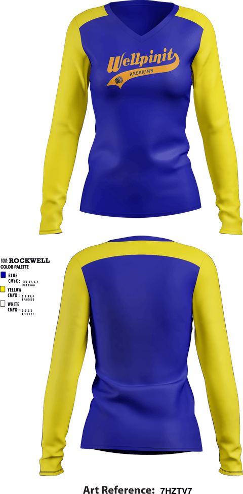 Women's Long Sleeve Vneck Shirt, Wellpinit High School, Spirit Store, Teamtime, Team time, sublimation, custom sports apparel, team uniforms, spirit wear, spiritwear, sports uniforms, custom shirts, team store, custom team store, fundraiser sports, apparel fundraiser