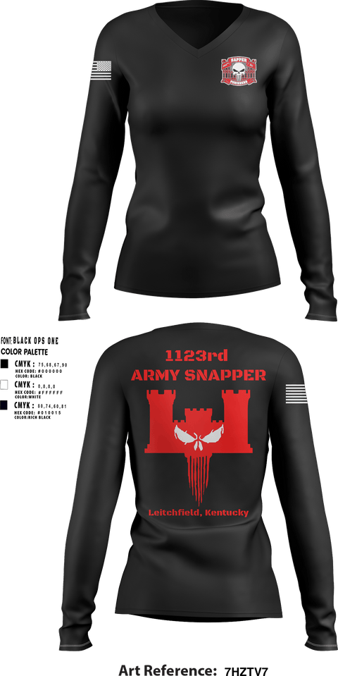 Women's Long Sleeve Vneck Shirt, 1123rd Sapper Company, Army, Teamtime, Team time, sublimation, custom sports apparel, team uniforms, spirit wear, spiritwear, sports uniforms, custom shirts, team store, custom team store, fundraiser sports, apparel fundraiser
