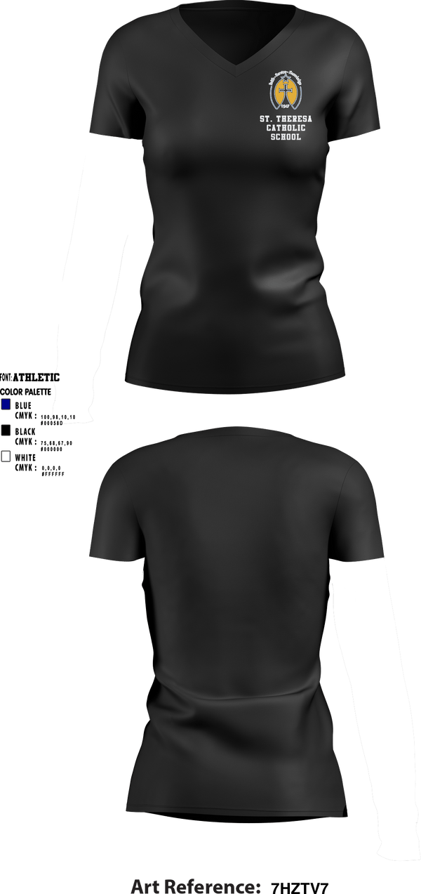 Women's Short Sleeve Vneck Shirt, St. Theresa Catholic School, Spirit Store, Teamtime, Team time, sublimation, custom sports apparel, team uniforms, spirit wear, spiritwear, sports uniforms, custom shirts, team store, custom team store, fundraiser sports, apparel fundraiser