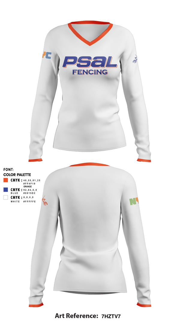 Women's Long Sleeve Vneck Shirt, PSAL Fencing, Spirit Store, Teamtime, Team time, sublimation, custom sports apparel, team uniforms, spirit wear, spiritwear, sports uniforms, custom shirts, team store, custom team store, fundraiser sports, apparel fundraiser