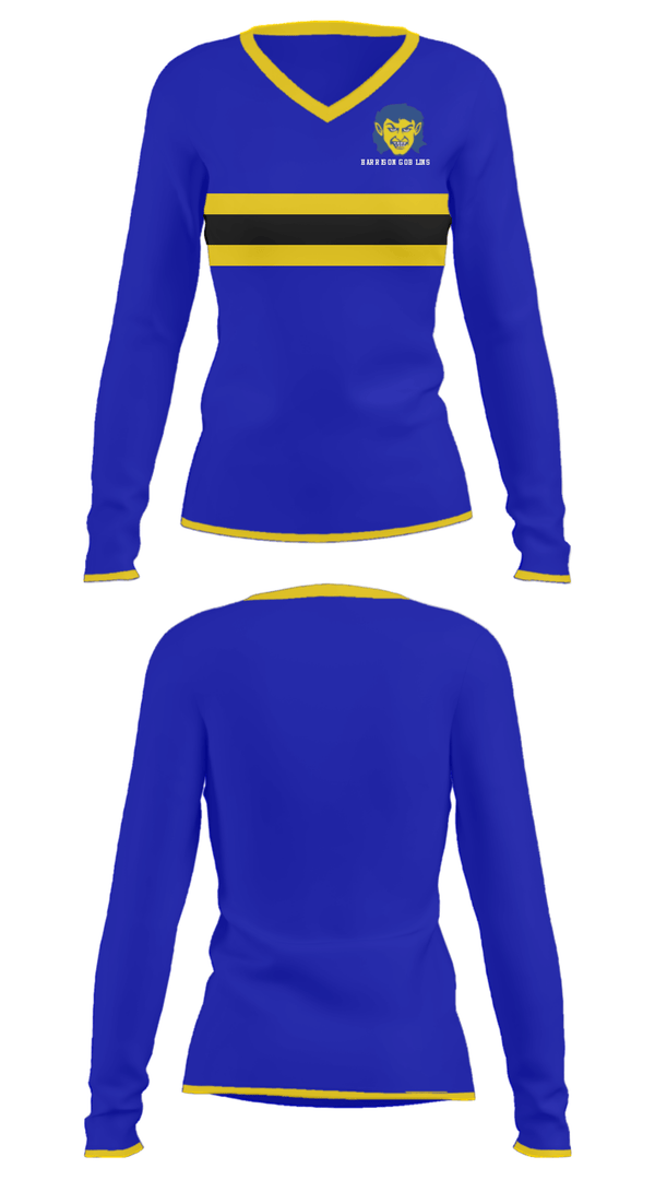 Women's Long Sleeve Vneck Shirt, Harrison Goblins, Spirit Store, Teamtime, Team time, sublimation, custom sports apparel, team uniforms, spirit wear, spiritwear, sports uniforms, custom shirts, team store, custom team store, fundraiser sports, apparel fundraiser