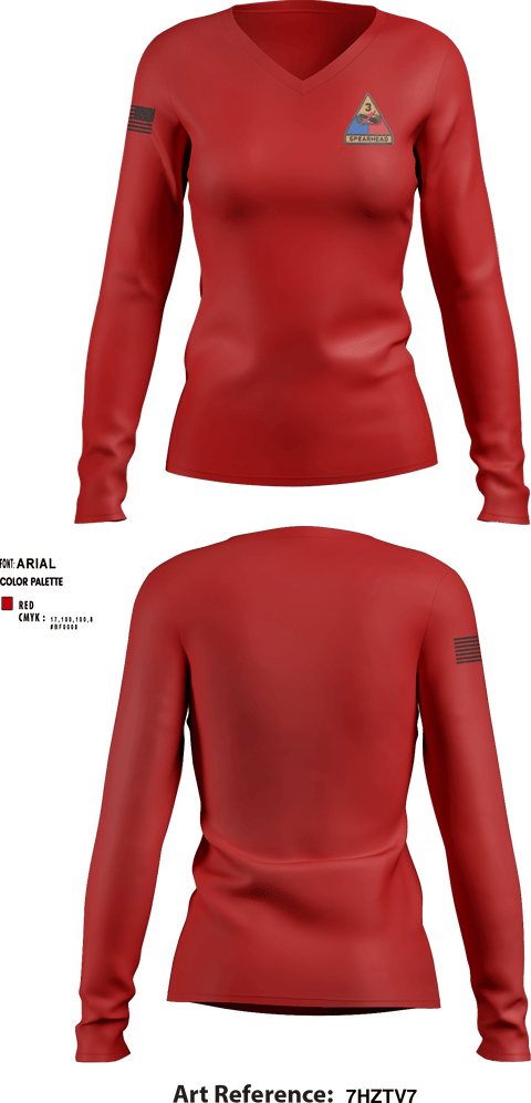 Women's Long Sleeve Vneck Shirt, CSC 1/32 Armor “Bandits”, , Teamtime, Team time, sublimation, custom sports apparel, team uniforms, spirit wear, spiritwear, sports uniforms, custom shirts, team store, custom team store, fundraiser sports, apparel fundraiser