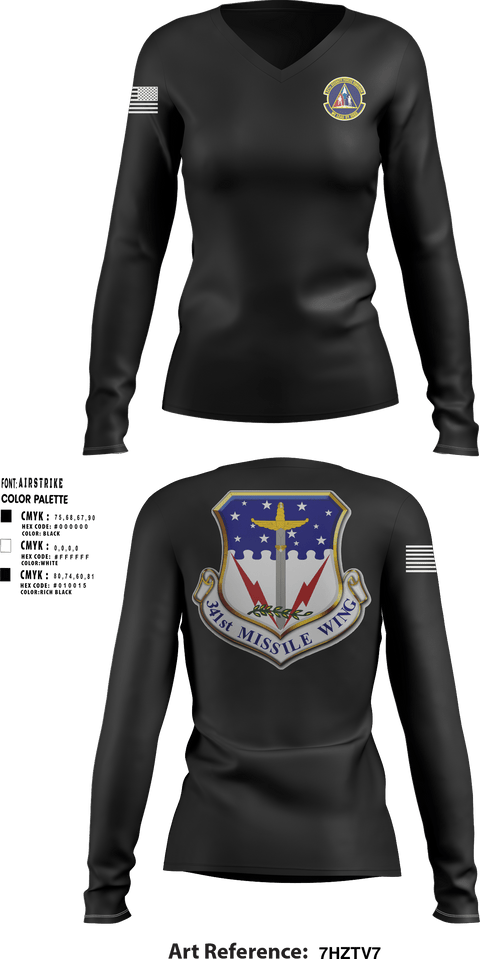 Women's Long Sleeve Vneck Shirt, 341st SFS, Air Force, Teamtime, Team time, sublimation, custom sports apparel, team uniforms, spirit wear, spiritwear, sports uniforms, custom shirts, team store, custom team store, fundraiser sports, apparel fundraiser