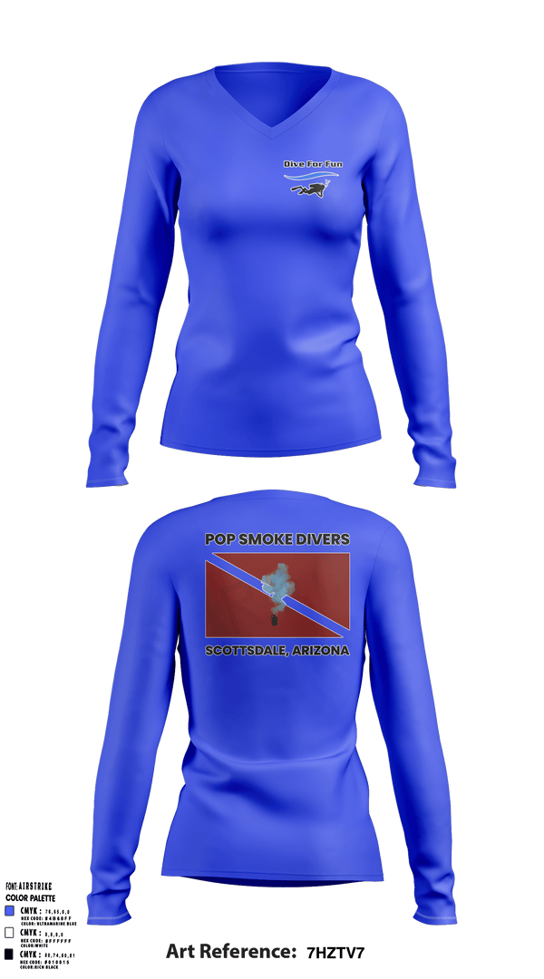 Women's Long Sleeve Vneck Shirt, Pop Smoke Scuba, Swimming, Teamtime, Team time, sublimation, custom sports apparel, team uniforms, spirit wear, spiritwear, sports uniforms, custom shirts, team store, custom team store, fundraiser sports, apparel fundraiser