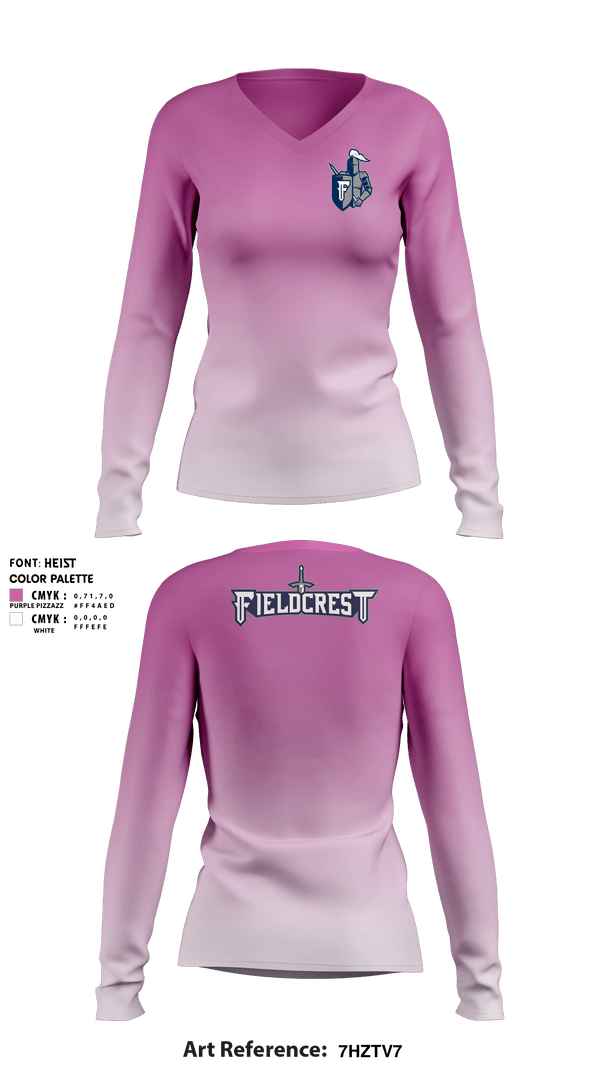 Women's Long Sleeve Vneck Shirt, Fieldcrest High School, Spirit Store, Teamtime, Team time, sublimation, custom sports apparel, team uniforms, spirit wear, spiritwear, sports uniforms, custom shirts, team store, custom team store, fundraiser sports, apparel fundraiser