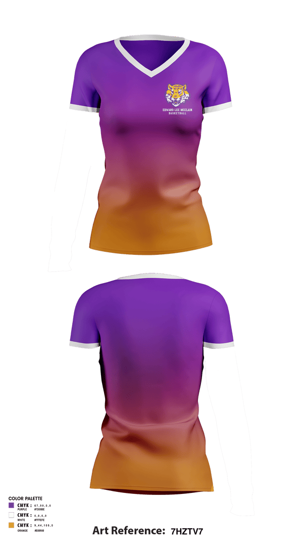 Women's Short Sleeve Vneck Shirt, Edward Lee McClain High School Basketball, Women's Basketball, Teamtime, Team time, sublimation, custom sports apparel, team uniforms, spirit wear, spiritwear, sports uniforms, custom shirts, team store, custom team store, fundraiser sports, apparel fundraiser