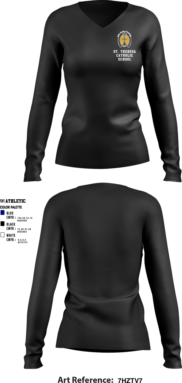 Women's Long Sleeve Vneck Shirt, St. Theresa Catholic School, Spirit Store, Teamtime, Team time, sublimation, custom sports apparel, team uniforms, spirit wear, spiritwear, sports uniforms, custom shirts, team store, custom team store, fundraiser sports, apparel fundraiser