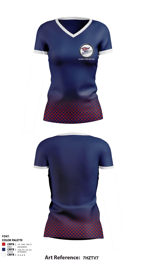 Women's Short Sleeve Vneck Shirt, Colonials Track and Field, Track & Field, Teamtime, Team time, sublimation, custom sports apparel, team uniforms, spirit wear, spiritwear, sports uniforms, custom shirts, team store, custom team store, fundraiser sports, apparel fundraiser