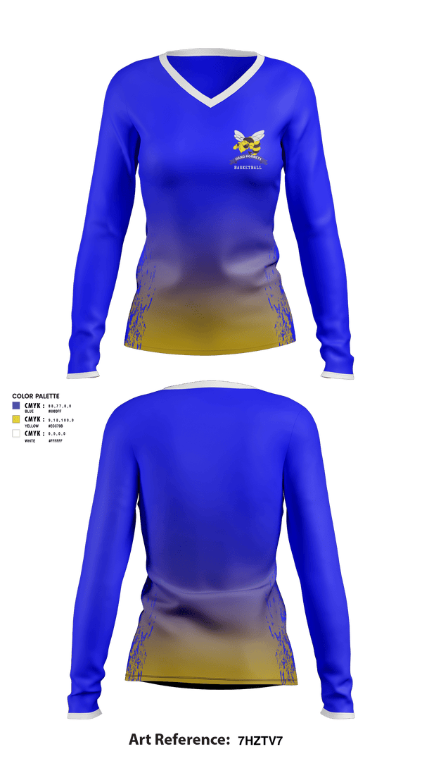 Women's Long Sleeve Vneck Shirt, Hand Middle School Basketball, Women's Basketball, Teamtime, Team time, sublimation, custom sports apparel, team uniforms, spirit wear, spiritwear, sports uniforms, custom shirts, team store, custom team store, fundraiser sports, apparel fundraiser