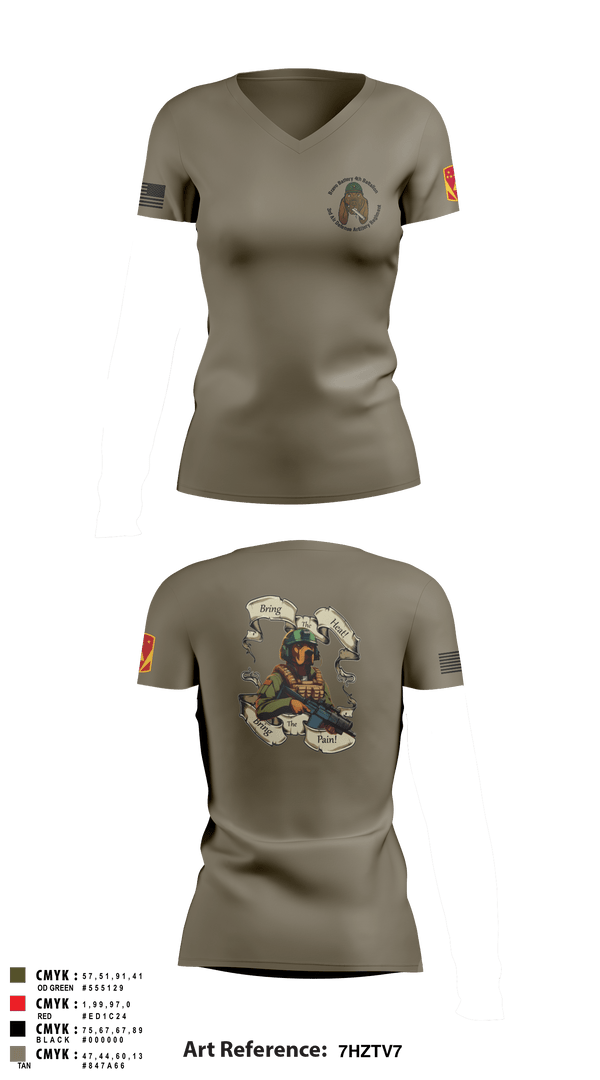 Women's Short Sleeve Vneck Shirt, Bravo Battery, 4th Battalion, 3rd Air Defense Artillery Regiment, Army, Teamtime, Team time, sublimation, custom sports apparel, team uniforms, spirit wear, spiritwear, sports uniforms, custom shirts, team store, custom team store, fundraiser sports, apparel fundraiser