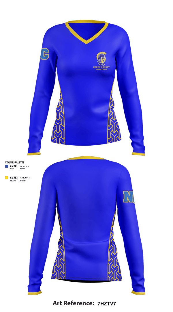 Women's Long Sleeve Vneck Shirt, North County Middle School Basketball, Women's Basketball, Teamtime, Team time, sublimation, custom sports apparel, team uniforms, spirit wear, spiritwear, sports uniforms, custom shirts, team store, custom team store, fundraiser sports, apparel fundraiser