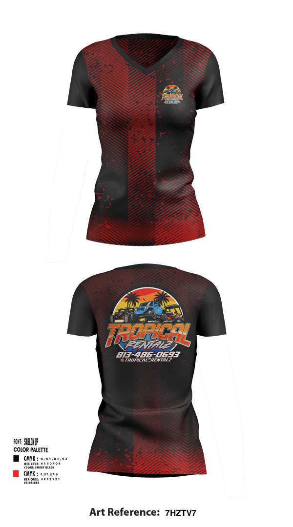 Women's Short Sleeve Vneck Shirt, Tropical Rentalz, , Teamtime, Team time, sublimation, custom sports apparel, team uniforms, spirit wear, spiritwear, sports uniforms, custom shirts, team store, custom team store, fundraiser sports, apparel fundraiser
