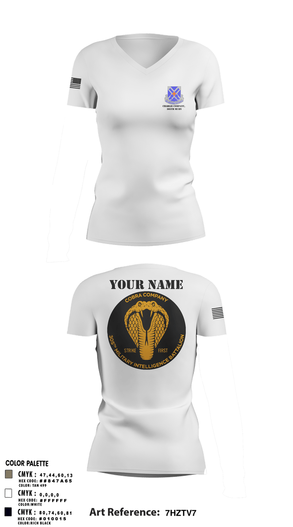Women's Short Sleeve Vneck Shirt, Charlie Company, 305th MI BN, , Teamtime, Team time, sublimation, custom sports apparel, team uniforms, spirit wear, spiritwear, sports uniforms, custom shirts, team store, custom team store, fundraiser sports, apparel fundraiser