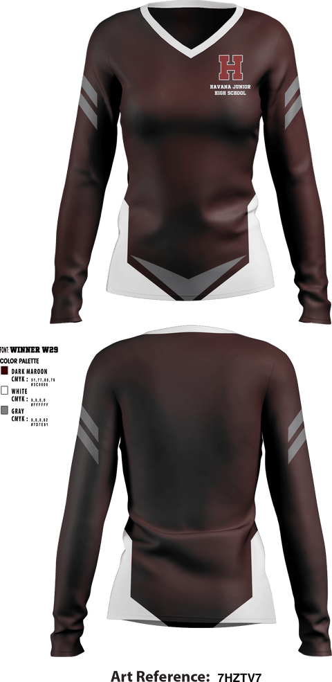 Women's Long Sleeve Vneck Shirt, Havana Junior High School, Spirit Store, Teamtime, Team time, sublimation, custom sports apparel, team uniforms, spirit wear, spiritwear, sports uniforms, custom shirts, team store, custom team store, fundraiser sports, apparel fundraiser