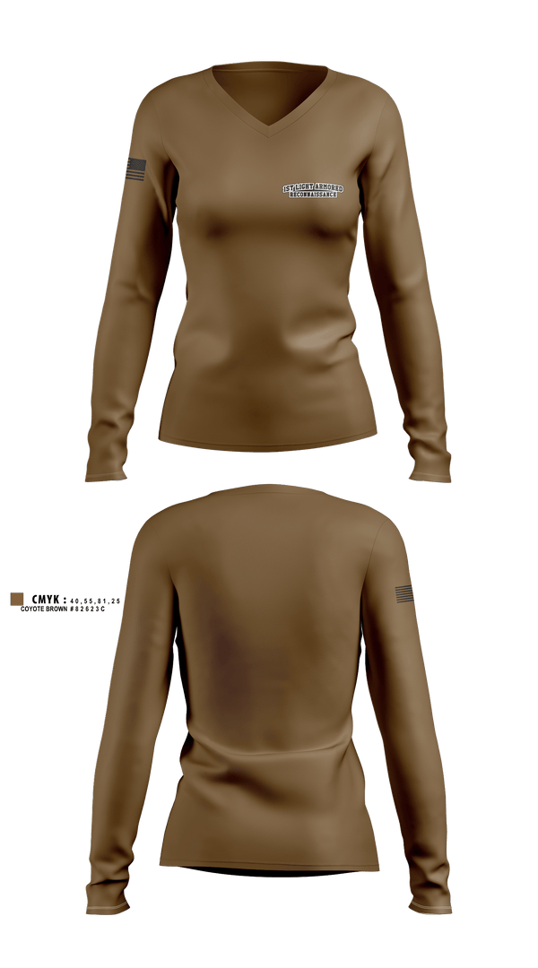 Women's Long Sleeve Vneck Shirt, 1st Light Armored Reconnaissance, Marines, Teamtime, Team time, sublimation, custom sports apparel, team uniforms, spirit wear, spiritwear, sports uniforms, custom shirts, team store, custom team store, fundraiser sports, apparel fundraiser