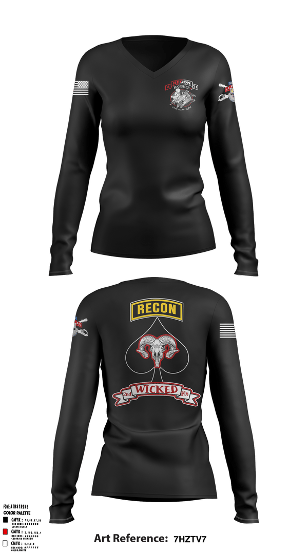 Women's Long Sleeve Vneck Shirt, B TRP, 3-71 CAV, Army, Teamtime, Team time, sublimation, custom sports apparel, team uniforms, spirit wear, spiritwear, sports uniforms, custom shirts, team store, custom team store, fundraiser sports, apparel fundraiser