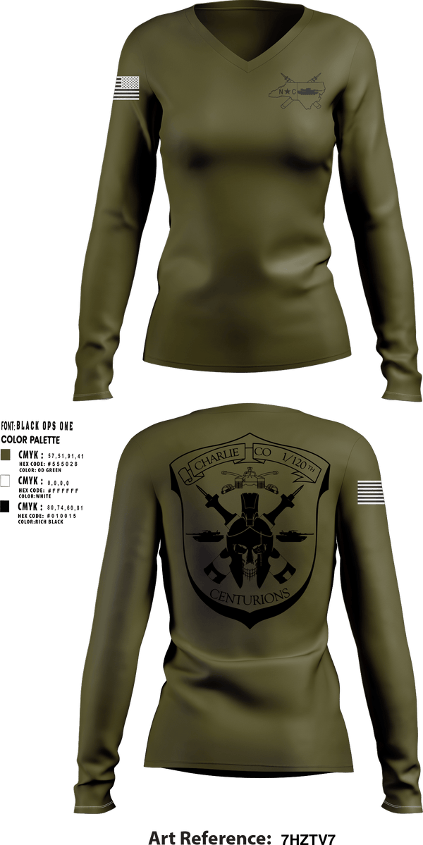 Women's Long Sleeve Vneck Shirt, Charlie Co 1/120th, Army, Teamtime, Team time, sublimation, custom sports apparel, team uniforms, spirit wear, spiritwear, sports uniforms, custom shirts, team store, custom team store, fundraiser sports, apparel fundraiser