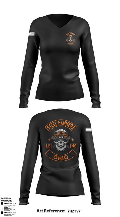 Women's Long Sleeve Vneck Shirt, STEEL HAMMERZ, Police, Teamtime, Team time, sublimation, custom sports apparel, team uniforms, spirit wear, spiritwear, sports uniforms, custom shirts, team store, custom team store, fundraiser sports, apparel fundraiser