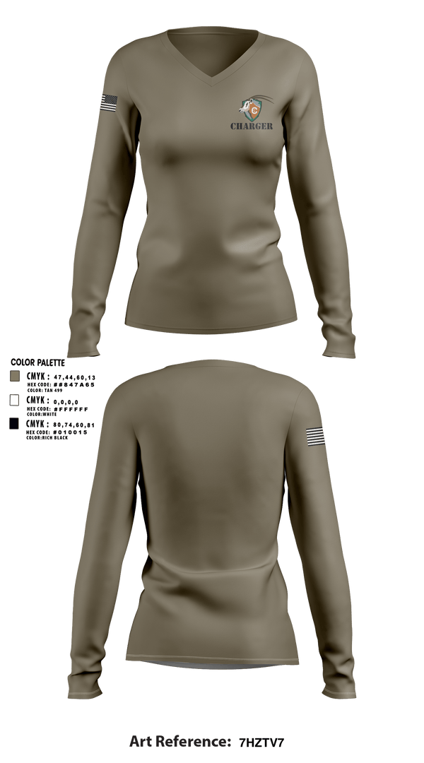 Women's Long Sleeve Vneck Shirt, CHARGER, Army, Teamtime, Team time, sublimation, custom sports apparel, team uniforms, spirit wear, spiritwear, sports uniforms, custom shirts, team store, custom team store, fundraiser sports, apparel fundraiser