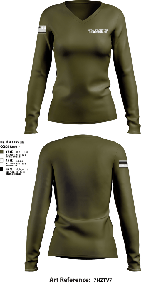 Women's Long Sleeve Vneck Shirt, High Frontier Honor Guard, Air Force, Teamtime, Team time, sublimation, custom sports apparel, team uniforms, spirit wear, spiritwear, sports uniforms, custom shirts, team store, custom team store, fundraiser sports, apparel fundraiser