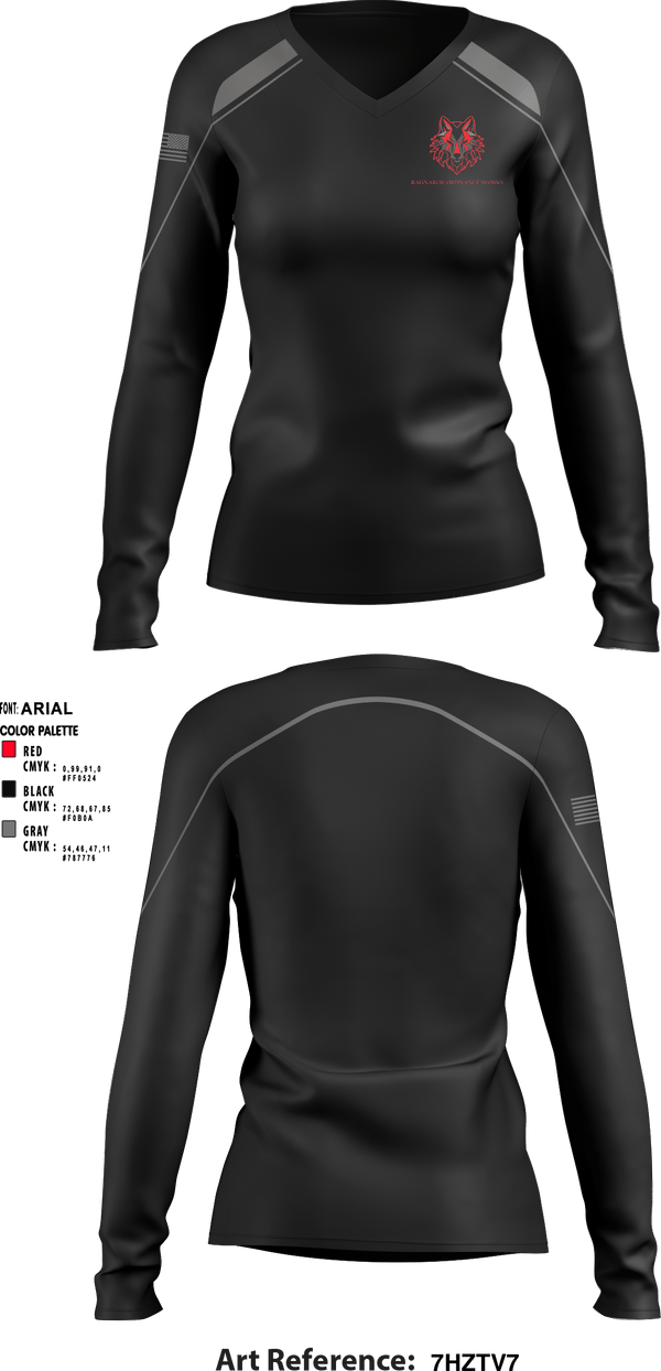 Women's Long Sleeve Vneck Shirt, Ragnarok Ordnance Works, , Teamtime, Team time, sublimation, custom sports apparel, team uniforms, spirit wear, spiritwear, sports uniforms, custom shirts, team store, custom team store, fundraiser sports, apparel fundraiser