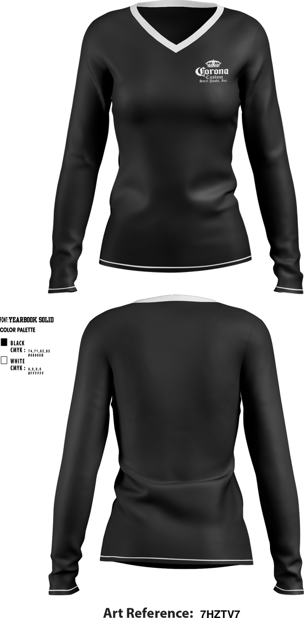 Women's Long Sleeve Vneck Shirt, CORONA CUSTOM STEEL POOLS, , Teamtime, Team time, sublimation, custom sports apparel, team uniforms, spirit wear, spiritwear, sports uniforms, custom shirts, team store, custom team store, fundraiser sports, apparel fundraiser