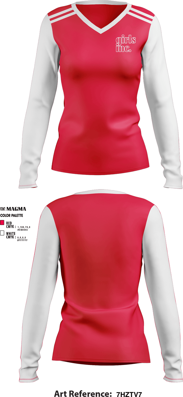Women's Long Sleeve Vneck Shirt, Girls Inc. Camp, Spirit Store, Teamtime, Team time, sublimation, custom sports apparel, team uniforms, spirit wear, spiritwear, sports uniforms, custom shirts, team store, custom team store, fundraiser sports, apparel fundraiser