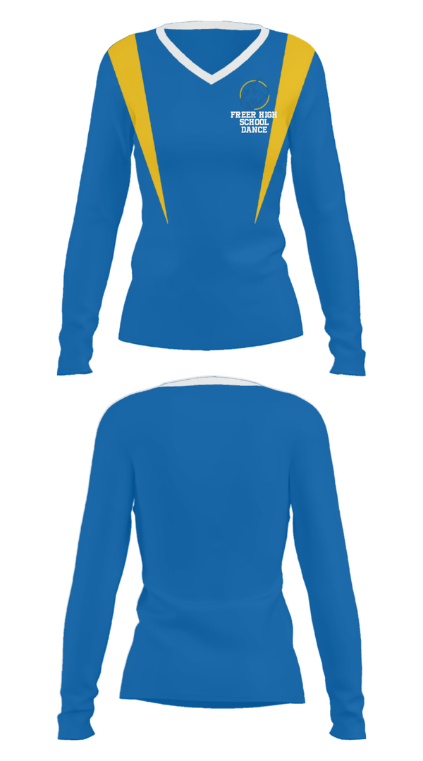 Women's Long Sleeve Vneck Shirt, Freer High School Dance, Spirit Store, Teamtime, Team time, sublimation, custom sports apparel, team uniforms, spirit wear, spiritwear, sports uniforms, custom shirts, team store, custom team store, fundraiser sports, apparel fundraiser