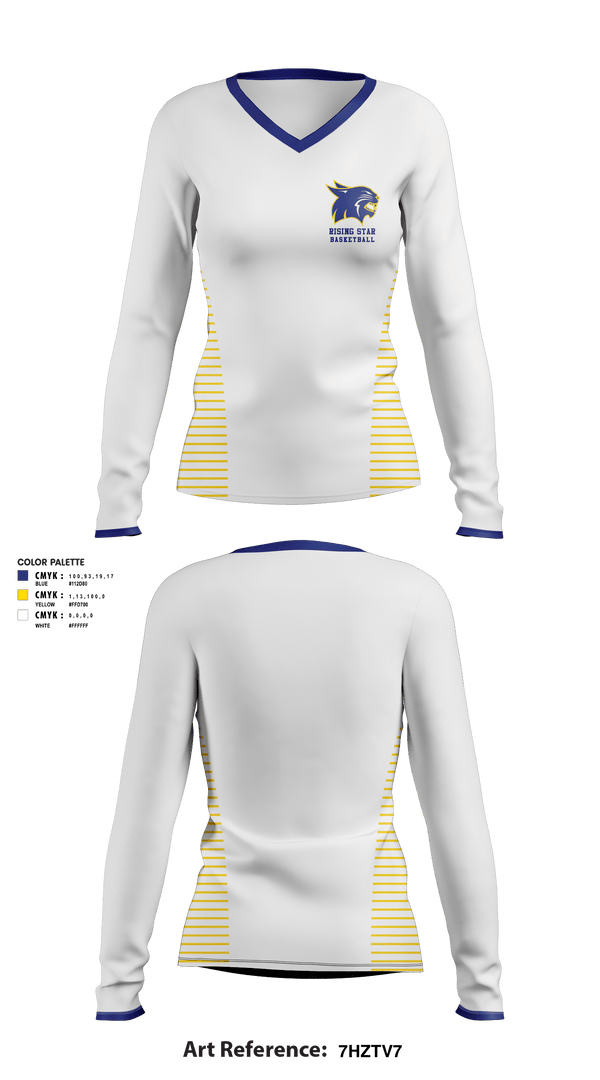 Women's Long Sleeve Vneck Shirt, Rising Star High School Basketball, Women's Basketball, Teamtime, Team time, sublimation, custom sports apparel, team uniforms, spirit wear, spiritwear, sports uniforms, custom shirts, team store, custom team store, fundraiser sports, apparel fundraiser