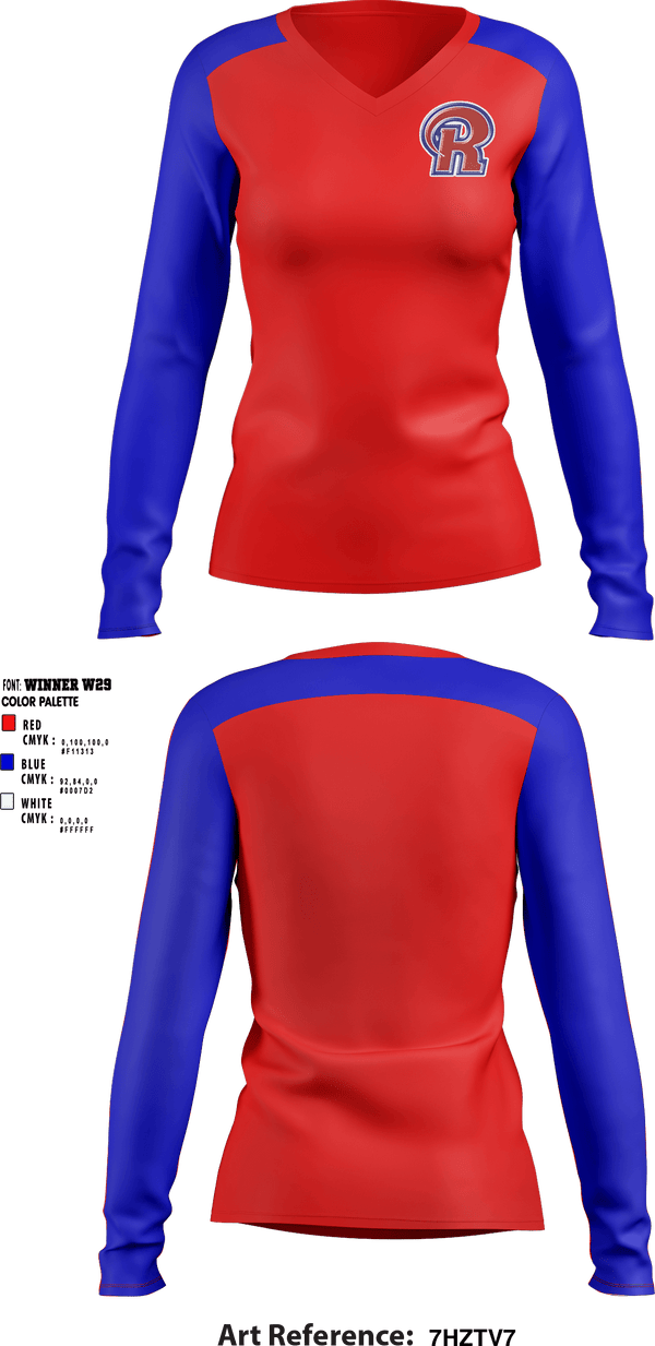 Women's Long Sleeve Vneck Shirt, Richland High School Cheer, Cheer, Teamtime, Team time, sublimation, custom sports apparel, team uniforms, spirit wear, spiritwear, sports uniforms, custom shirts, team store, custom team store, fundraiser sports, apparel fundraiser