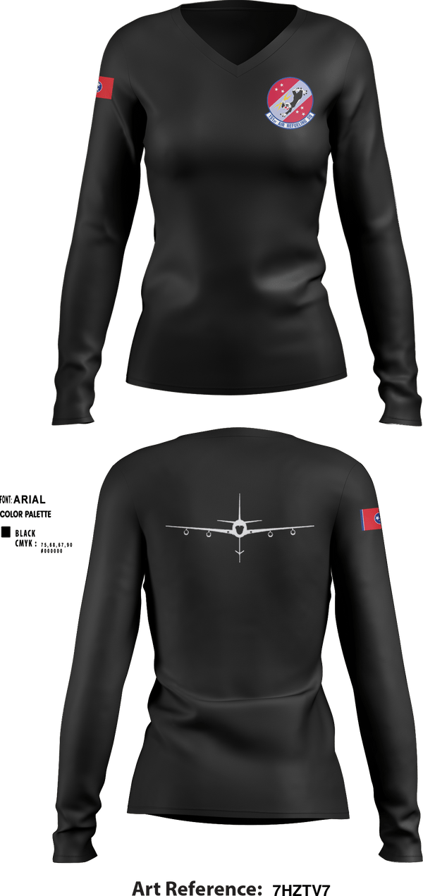 Women's Long Sleeve Vneck Shirt, 151st Air Refueling Squadron, Air Force, Teamtime, Team time, sublimation, custom sports apparel, team uniforms, spirit wear, spiritwear, sports uniforms, custom shirts, team store, custom team store, fundraiser sports, apparel fundraiser