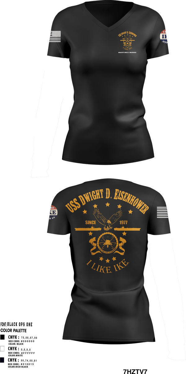Women's Short Sleeve Vneck Shirt, USS Dwight Eisenhower CVN 69, Navy, Teamtime, Team time, sublimation, custom sports apparel, team uniforms, spirit wear, spiritwear, sports uniforms, custom shirts, team store, custom team store, fundraiser sports, apparel fundraiser
