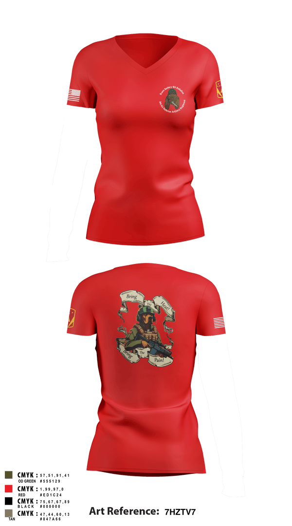 Women's Short Sleeve Vneck Shirt, Bravo Battery, 4th Battalion, 3rd Air Defense Artillery Regiment, Army, Teamtime, Team time, sublimation, custom sports apparel, team uniforms, spirit wear, spiritwear, sports uniforms, custom shirts, team store, custom team store, fundraiser sports, apparel fundraiser